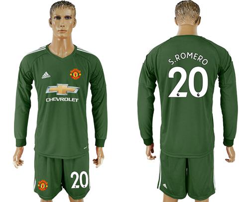 Manchester United #20 S.Romero Green Goalkeeper Long Sleeves Soccer Club Jersey - Click Image to Close